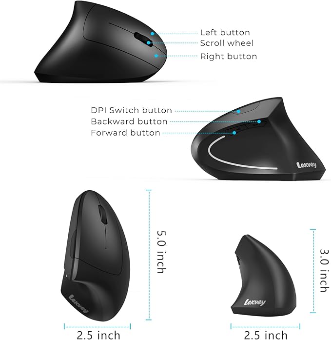 Lekvey Ergonomic Mouse, Vertical Wireless Mouse - Image 9