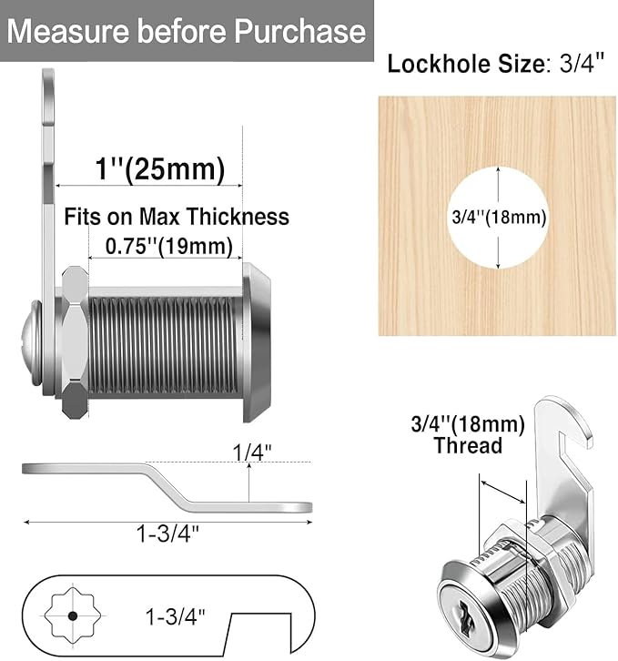 Cam Locks Keyed Alike, Secure File Drawer Mailbox RV Storage Replacement Set - Image 3