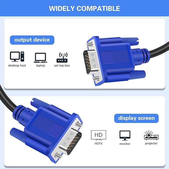 VGA to VGA Monitor Cable 15 Pin Male to Male Computer Cord Support 1080P Full HD - Image 2