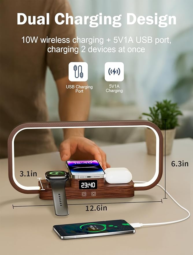LED Bedside Lamp with Wireless Charger, 3 in 1 Touch Control Bedside Lamp - Image 5