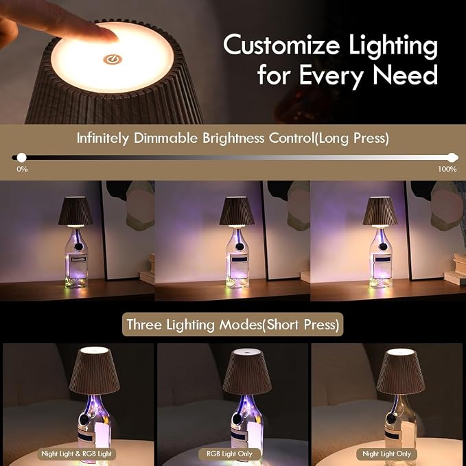 WILIT Wireless Bottle Lamp for Bar Decor, 3-Level Brightness Lampshades for - Image 5