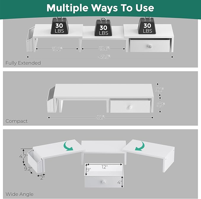 Dual Monitor Stand Riser, Adjustable Length & Swivel Angle Monitor Stand - Image 3