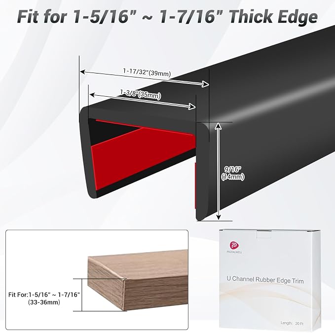 Rubber Edge Trim, 1-3/8 inch Wide U Channel Edge Trim, Big Size U Shaped Trim - Image 2