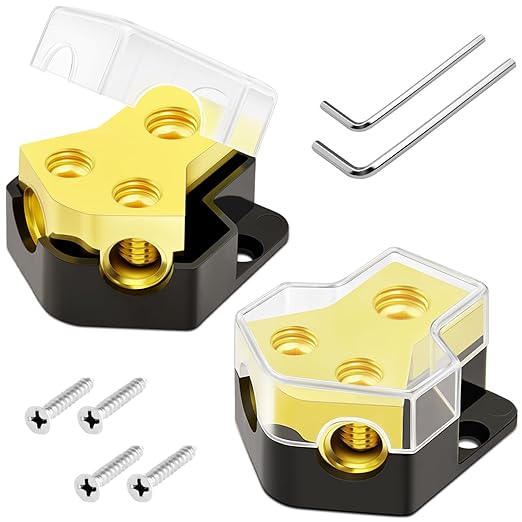 12V Power Distribution Block Car Audio 2 Way 0/2/4 Gauge in 4/6/8 Gauge Out by Unknown