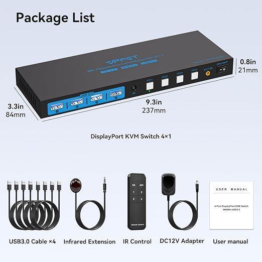 8K@60Hz DisplayPort KVM Switch 4 Computers 1 Monitor USB3.0 4K120Hz 4 Ports DP - Image 7