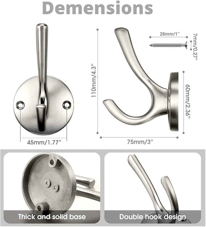 4 Pack Brushed Nickel Coat Hooks - Image 2