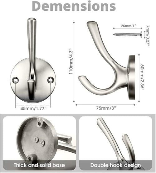 4 Pack Brushed Nickel Coat Hooks - Image 2
