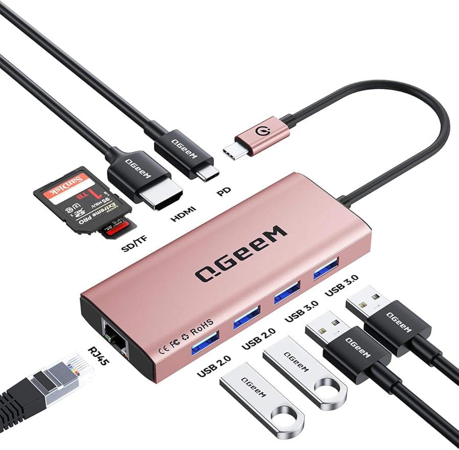 QGeeM USB C Hub Ethernet, 9 in 1 USB Type C Hub HDMI Multi-Port Converter by QGeeM