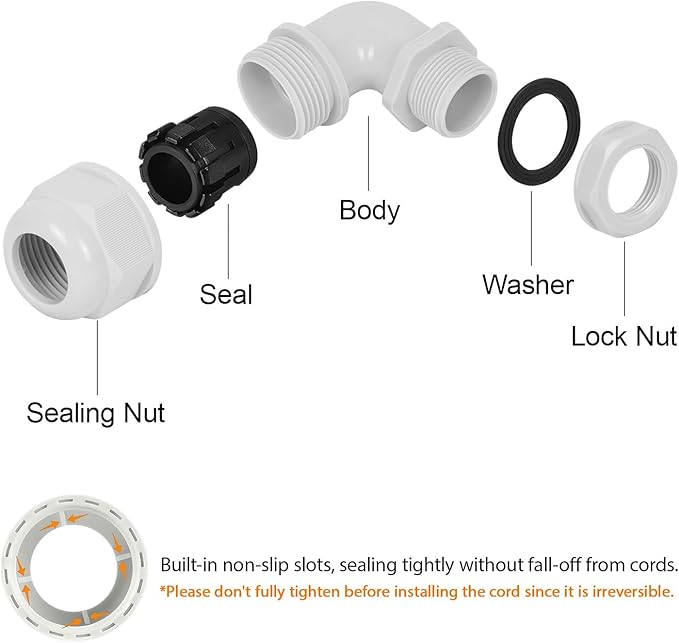 LeMotech M40 Cable Gland, 90 Degree Adjustable 26-33mm Cable Range Strain Relief - Image 4
