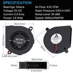 GDSTIME 5V USB Blower Fan 60mm, 60mm x 60mm x 15mm Brushless DC Cooling Blower - Image 2