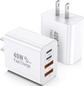 USB C Charger Block, 2 Pack 40W 4-Port iPhone Charger Fast Charging Multiport by WWBDirectly