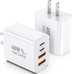 USB C Charger Block, 2 Pack 40W 4-Port iPhone Charger Fast Charging Multiport by WWBDirectly