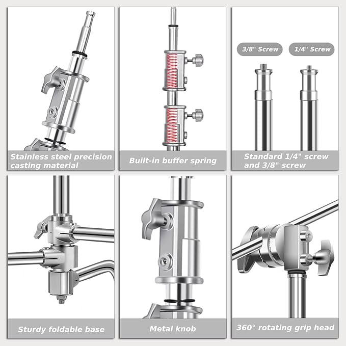 Heavy Duty C Stand with Boom Arm, Stainless Steel Heavy Duty Photography Light - Image 2