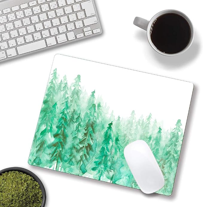 Green Forest Mouse Pad, Watercolor Trees Mouse Pad, Gaming Mouse Mat Square - Image 4