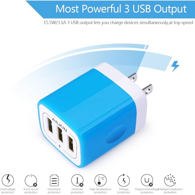 Wall Charger, USB Charger Adapter, 3.1A/3Pack Muti Port Fast Charging Cube - Image 3
