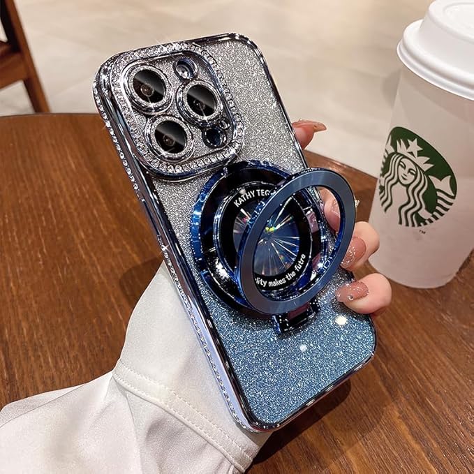 Magnetic Kickstand Case for IPhone 15 14 13 12 Pro Max Sparkling Diamond Cover by OUROL
