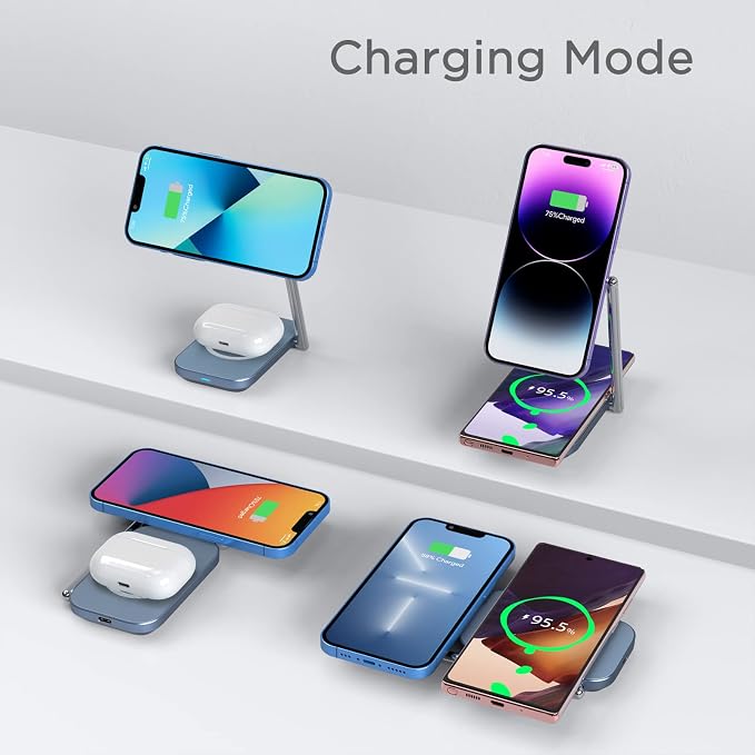 2-in-1 MagSafe Charger Stand, 20W Foldable Travel Fast Magnetic Wireless Charger - Image 4