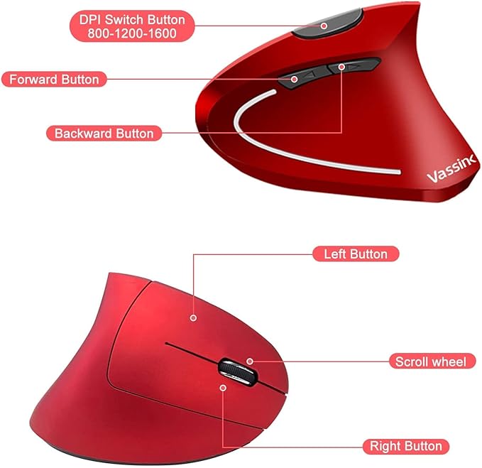 Vassink Ergonomic Rechargeable Wireless Mouse, 2.4Hz Rechargeable Wireless - Image 6