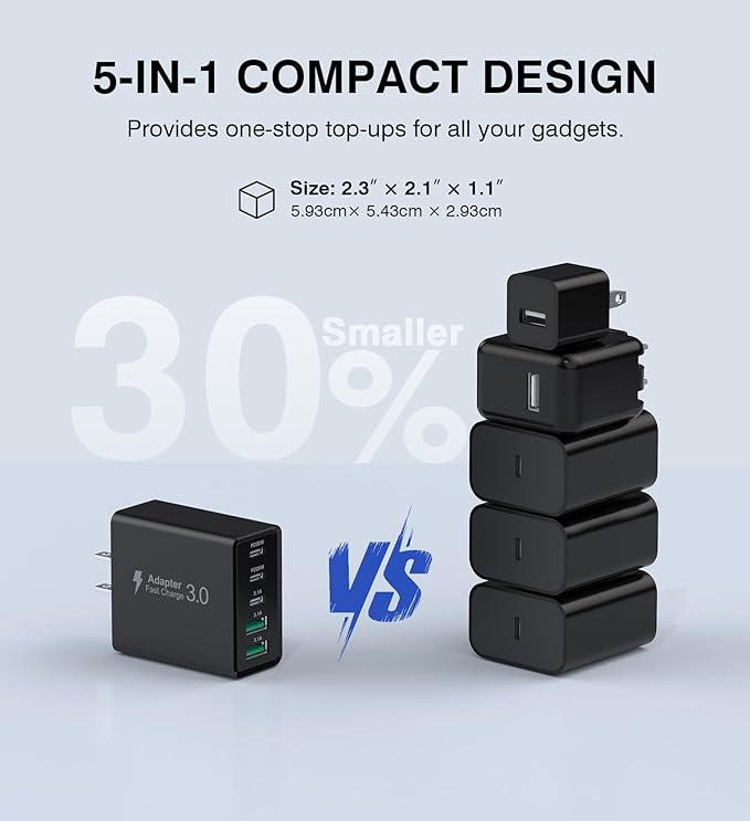 USB C Wall Charger, 50W Type C Charger Block 5-Port Fast Charging Blocks - Image 8