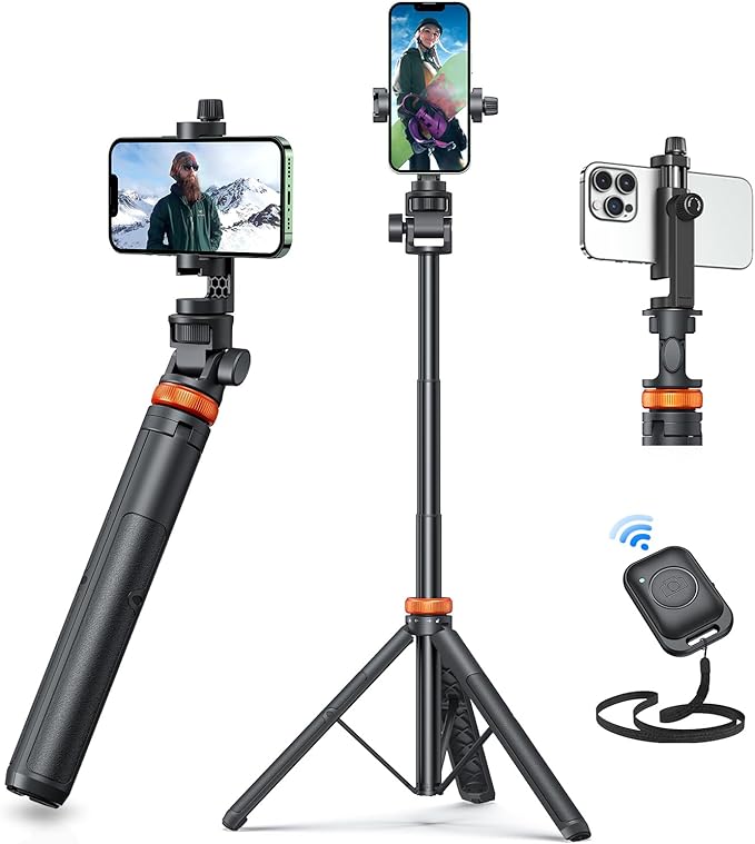 EUCOS 62" Phone Tripod, Tripod for iPhone & Selfie Stick Tripod by EUCOS