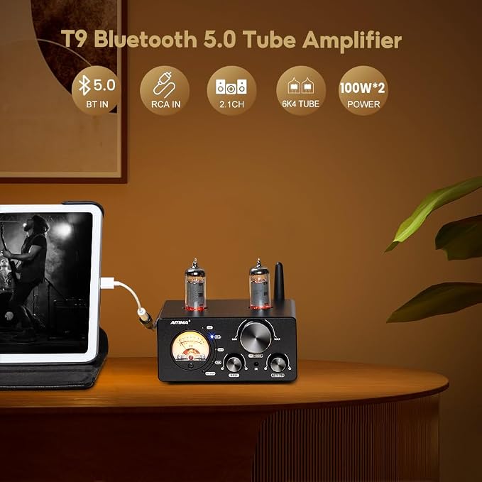 AIYIMA T9 100W*2 Bluetooth Stereo Amplifier Class D Amp 2.0/2.1 Channel Tube - Image 7
