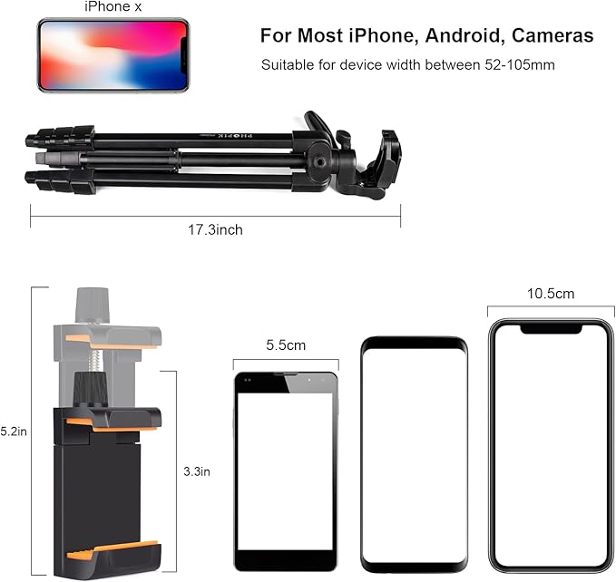 55" Phone Tripod, PHOPIK Aluminum Extendable Tripod Stand - Image 5