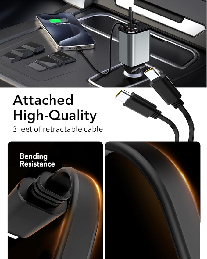 Retractable Car Charger, 4 in 1 Fast Car Phone Charger 66W, 2 Retractable - Image 5