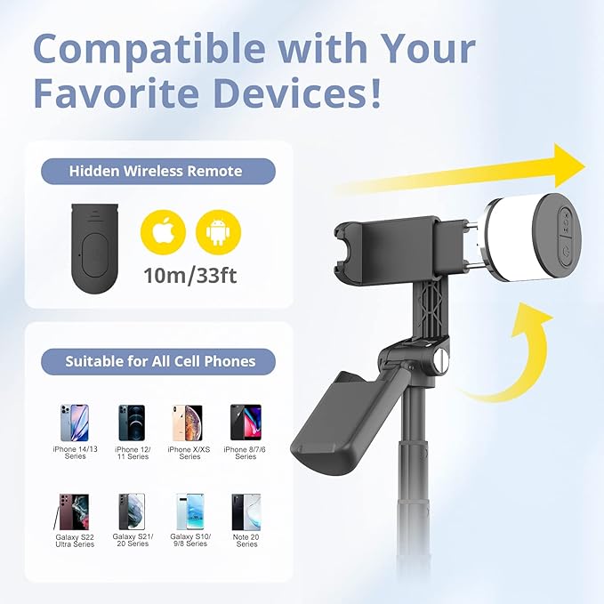 Sensyne Selfie Stick with Light, Phone Tripod with 360° Rotatable Handle - Image 6