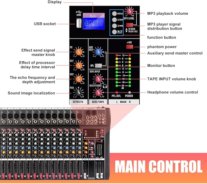 GX16 Professional 16 Channel Bluetooth Audio Mixing Console - Image 5