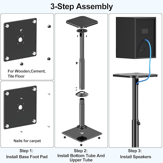 MOUNTUP Universal Speaker Stands Pair 28.3" to 37.4" Height Adjustable Floor - Image 8