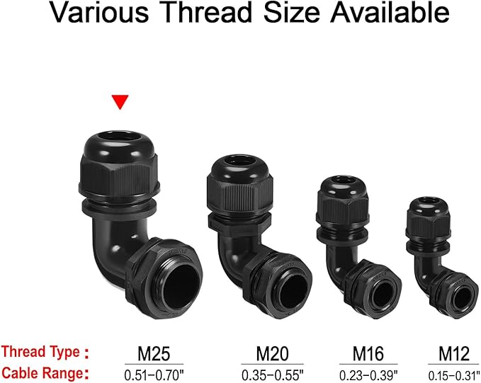 LeMotech M25 Cable Gland, 90 Degree Adjustable 13-18mm Strain Relief, Cord - Image 6