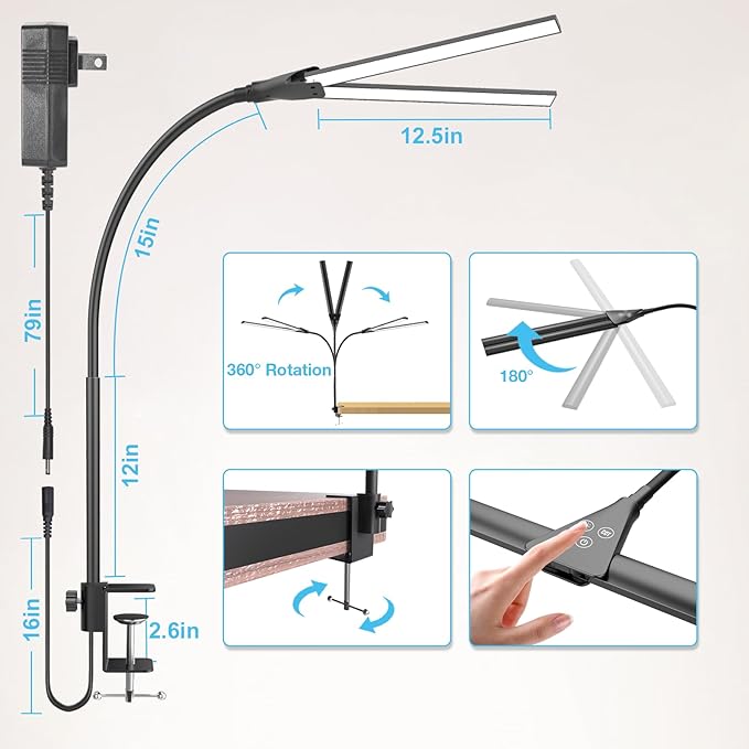 Hensam Desk Lamps for Home Office, Eye-Caring Architect LED Desk Light - Image 7