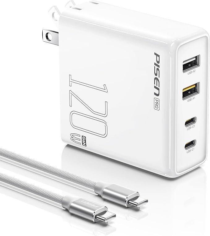 PISEN 120W USB C Charger - 120W 4-Port GaN USB C Charger Block Fast Charging by PISEN