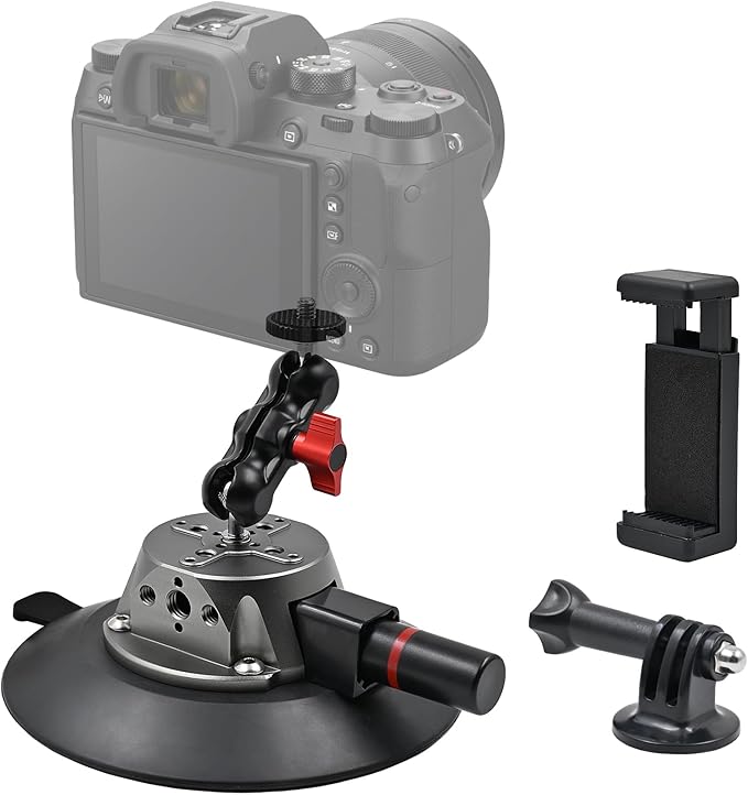 Suction Cup Camera Mount with Ball Head Magic Arm, 5.9"/15cm Air Pump Vacuum by Ouhans