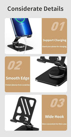 Adjustable Phone Stand with 360 Rotating Base Portable Foldable Carbon Steel - Image 8