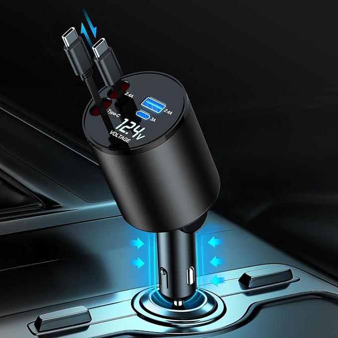 Retractable Car Charger, 4 in 1 Super Fast Car Phone Charger 60W, 2 Retractable by QUVFHE