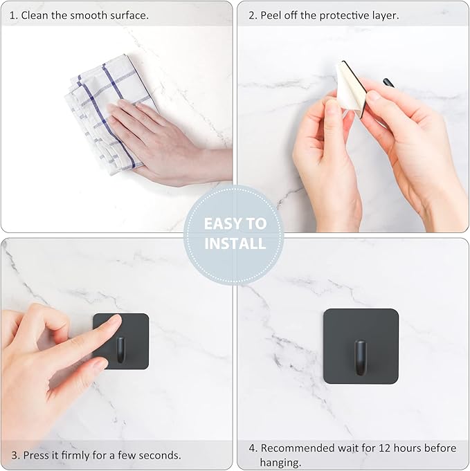 VIS'V Adhesive Hooks, Metal Shower Wall Stick on Hooks, Waterproof, 2 Extra - Image 6