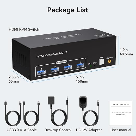 8K 60Hz HDMI KVM Switch 3 Monitors 2 Computers 4K 120Hz USB 3.0 KVM Switches - Image 7
