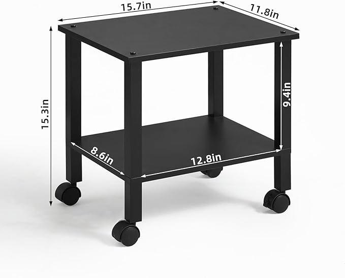 2 Tier Printer Stand with Storage, Under Desk Shelf Printer Table, Rolling - Image 3
