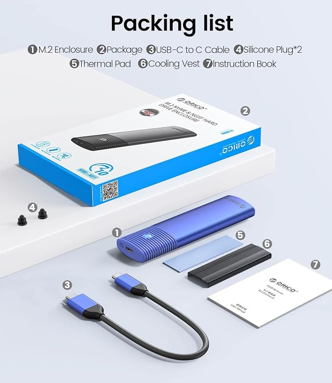 ORICO M.2 NVMe SATA SSD Enclosure Adapter Tool-Free, USB C 3.2 Gen 2 10Gbps NVMe - Image 7