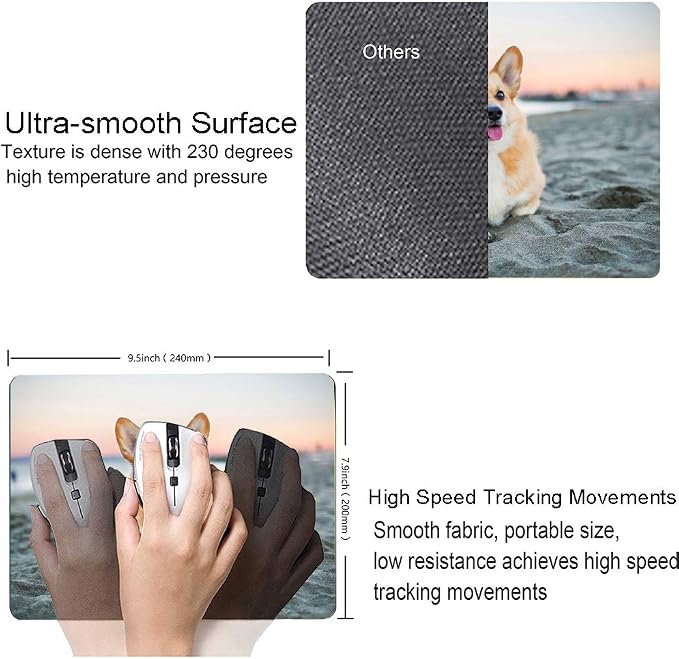 Corgi on The Beach Gaming Mouse Mat, Square Waterproof Non-Slip Rubber Base - Image 3