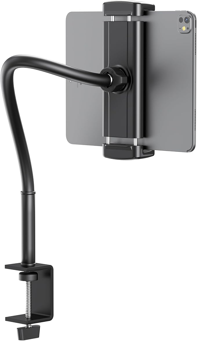 Tablet Stand for Desk, Gooseneck iPad Holder Clamp Mount, 360° Adjustable Arm by TeQable