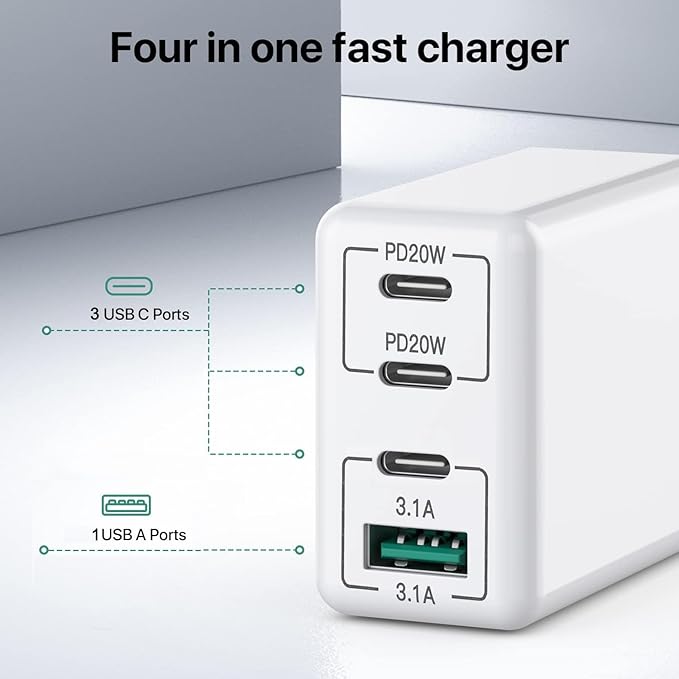 40W USB C Charger, 4-Port USB C Charger Block Fast Charging Block PD+QC Wall - Image 4