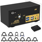 CKLau 2 Port USB 3.0 Triple Monitor KVM Switch HDMI 2.1 8K@60Hz 4K@144Hz by CKLAUTECHNOLOGIESINC