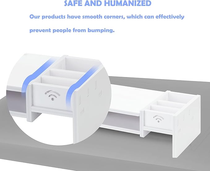 White Monitor Stand Riser, MDF Laptop Riser Shelf - Image 4