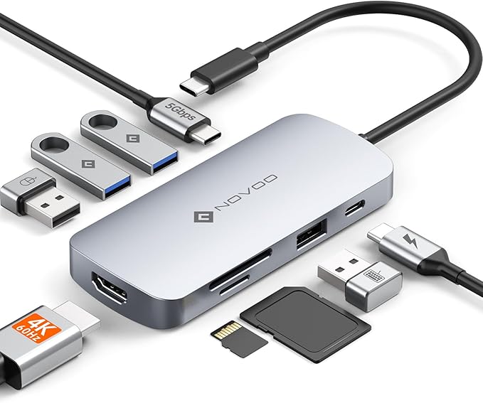USB C Hub, 9 in 1 USB C Multiport Adapter by NOVOO