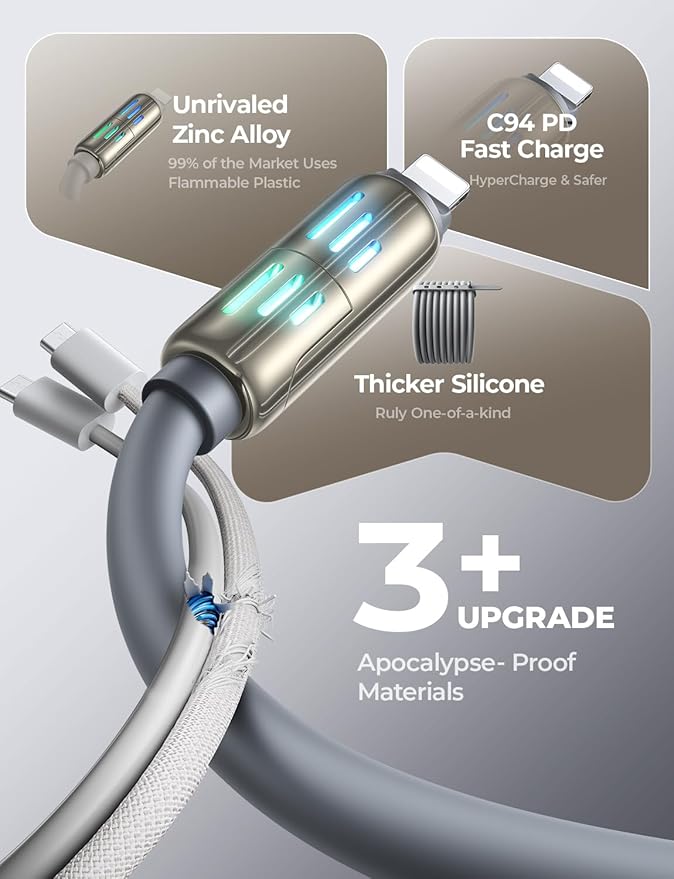 LISEN USB C to Lightning Cable, 240W 4 in 1 Charging Cable 6.6FT, Chubby USB - Image 5
