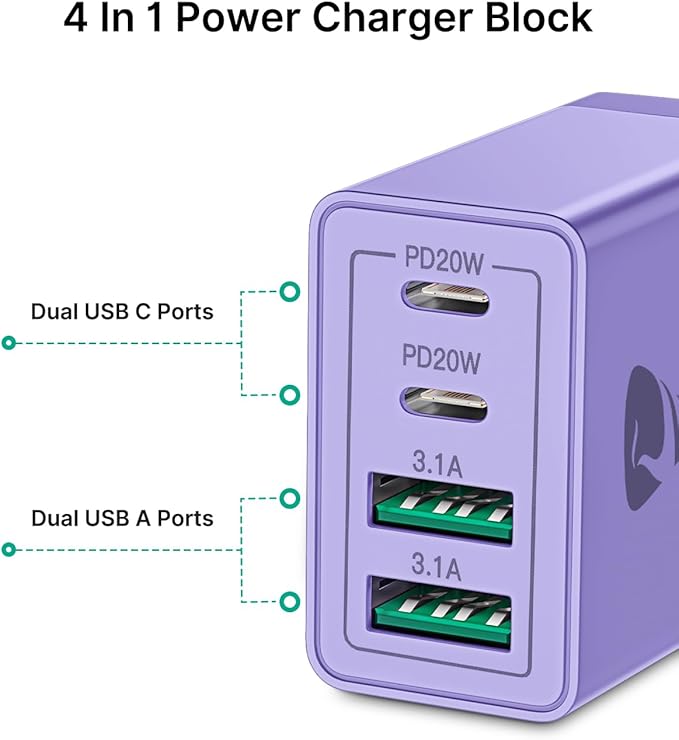 USB C Wall Charger Block 2-Pack, Aiminu 40W 4-Port PD Power Delivery Fast Type - Image 2