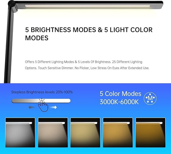 Ambertronix LED Desk Lamp with USB Charging Port, Dimmable Eye-Caring Reading - Image 4