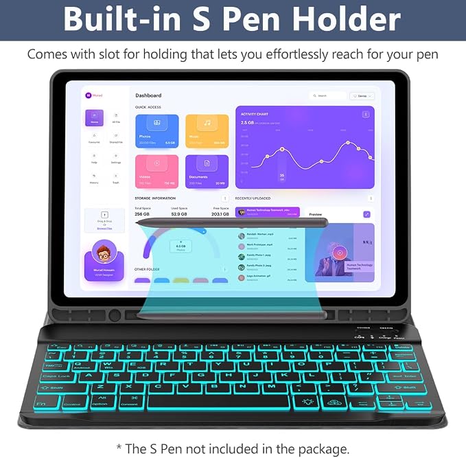 Keyboard Case for Samsung Galaxy Tab A9 Plus 5G 11 inch 2023, 7 Color Backlit - Image 2
